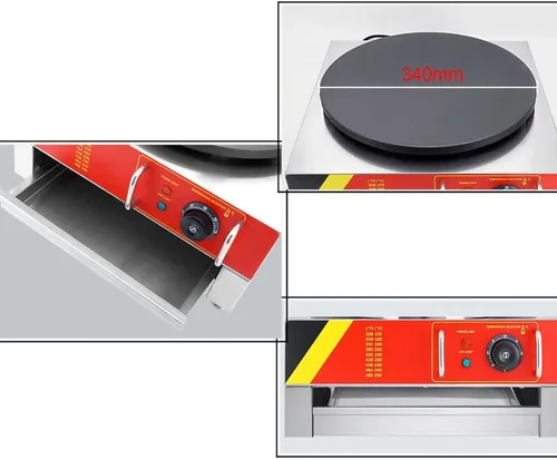 Miniatura 7 de Fabricante eléctrico de crepé, fabricante de panqueques grande de 16 pulgadas, plancha de crepé con esparcidor de madera, máquina eléctrica 110V