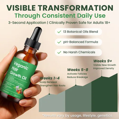 Miniatura 3 de Aceite para el crecimiento del cabello con aceite de ricino de romero, fórmula fortalecedora vegana para adelgazar el crecimiento del cabello