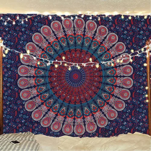 Miniatura 37 de Tapiz hippie indio bohemio psicodélico dorado azul pavo real mandala colgante en la pared (negro blanco, Queen (84 x 90 pulgadas) (84.6 x 90.6 in)