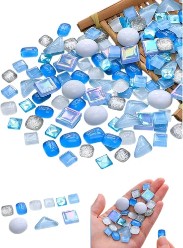 Miniatura 16 de 500g Azulejos de Mosaico de Cristal Irregular de Colores Mixtos, Pequeños Azulejos de Mosaico para Manualidades DIY para Niños, Artesanía de Cristal