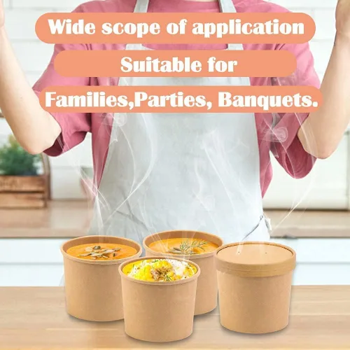 Miniatura 7 de Paquete de 25 recipientes de sopa de 8 onzas con tapas, taza de sopa de papel desechable, recipientes de papel para alimentos con tapas, recipiente