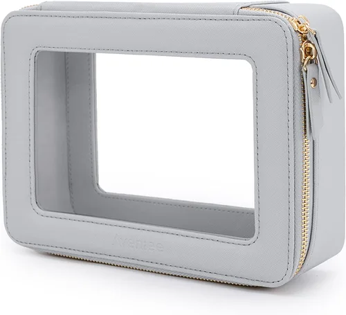 Miniatura 35 de Aveniee Organizador de bolsa de maquillaje transparente, bolsa de aseo de viaje para mujer, bolsa de cosméticos impermeable con cremalleras, Rosa