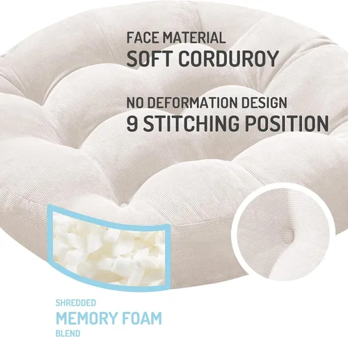 Miniatura 26 de Juego de 2 almohadas de suelo de meditación, almohadas cuadradas grandes para adultos, cojín de pana copetuda para sala de estar de tatami, gris, 22