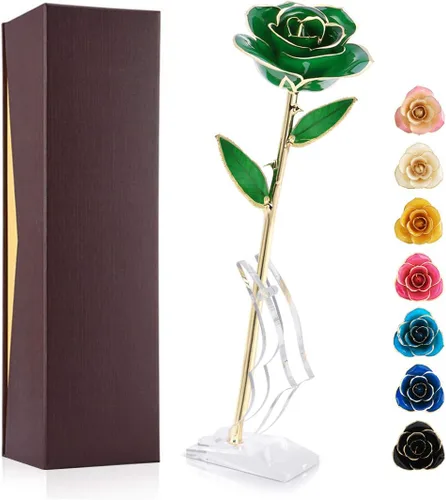 Miniatura 12 de Ejoyous Regalo de rosa para el día de la madre para mamá, rosa sumergida en oro de 24 quilates chapada en oro real preservada para siempre con Rosa