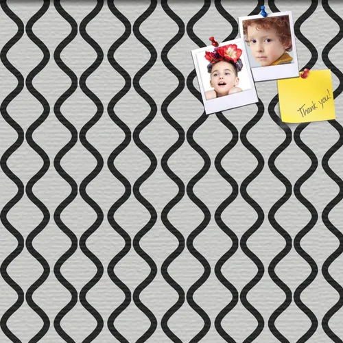 Miniatura 40 de PinPix Tablero de anuncios de corcho de 13 x 13 pulgadas. Este tablero decorativo enmarcado viene con diseño de ondas en blanco y negro y un marco