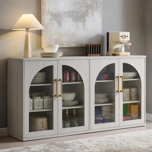 Miniatura 31 de ACCOHOHO Aparador de puerta arqueada, gabinete de buffet, gabinete de acento con estante ajustable, gabinete modular de madera para comedor, sala