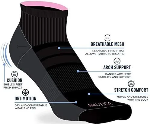 Miniatura 3 de Nautica Calcetines de cuarto para mujer, paquete de 12 calcetines deportivos acolchados con control de humedad para mujer para uso deportivo