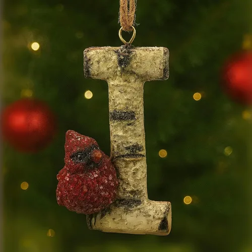 Miniatura 24 de Adorno de Navidad con letra inicial cardenal rústica, aspecto de madera de abedul, alfabeto colgante, decoración con monograma para árbol de Letra R