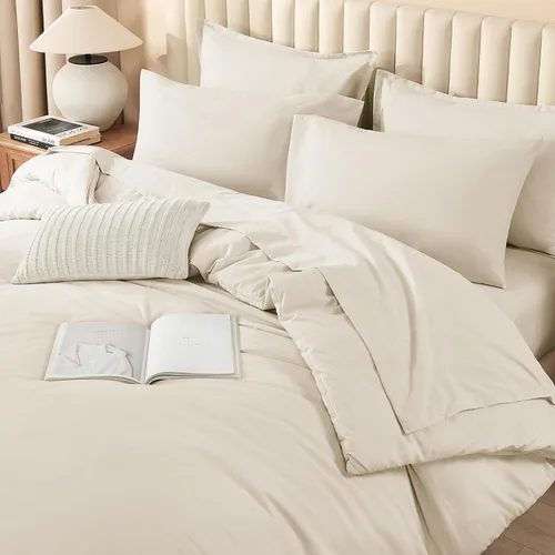 Miniatura 3 de Litanika Cama en una Bolsa King Beige - Juego de Ropa de Cama de 7 Piezas Tamaño King, Juego de Edredón de Cama, Juego de Edredón con Edredón, 02