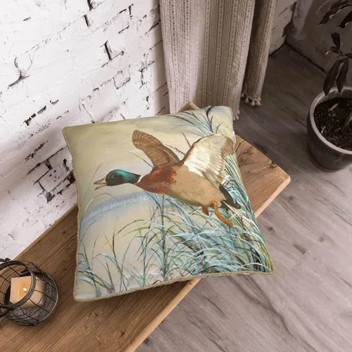 Miniatura 7 de Fundas de almohada de terciopelo de lujo con estampado doble de pato mallard con ribete dorado de 18 x 18 pulgadas, fundas de almohada decorativas
