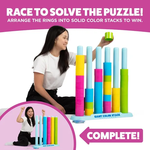 Miniatura 3 de Giant Color Stack Challenge de Relatable - Ganador del Premio Nappa 2025, juego de apilamiento de estrategia con 50 rompecabezas, actividad de patio
