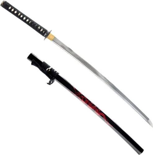 Miniatura 22 de HMS Samurai Katana Sword, Practical, Hand Forged, 1045 Carbon Steel, Heat Tempered/Clay Tempered, Full Tang, Sharp, Scabbard Blanco-dragón-951A