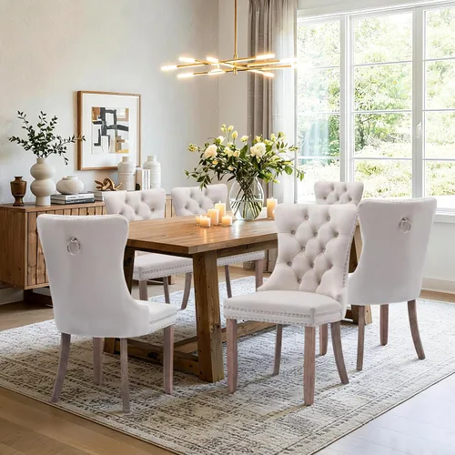 Miniatura 15 de SoarFlash Juego de 2 sillas de comedor de terciopelo, sillas laterales con respaldo alto, moderna silla auxiliar tapizada de alta gama con anillo