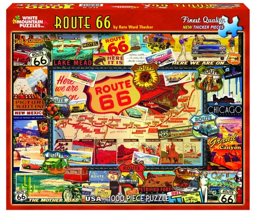 Miniatura 2 de White Mountain Rompecabezas de 1000 piezas vintage con collage de viajes por carretera estadounidenses con piezas grandes, regalo para adultos