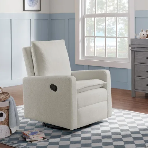 Miniatura 2 de Oxford Baby Uptown - Silla mecedora tapizada manual con función de reclinar, giratoria 360° para cuarto de bebé y sala de estar – Bouclé blanco
