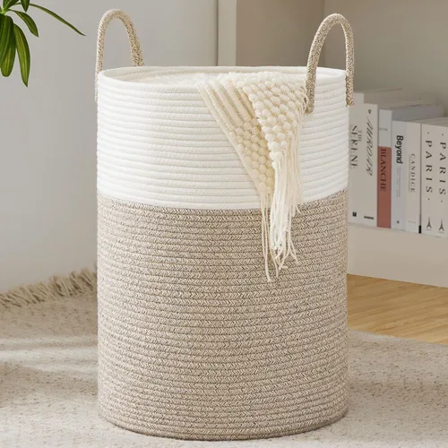 Miniatura 13 de Cesta de Cuerda de Algodón para Ropa Sucia de YOUDENOVA, 58L - Cesta de Lavandería Tejida Plegable - Cesta de Almacenamiento de Ropa para Mantas