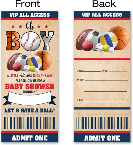 Miniatura 2 de VAHATAN Paquete de 20 invitaciones deportivas para fiestas de baby shower con sobres, tarjetas de invitación para baby shower