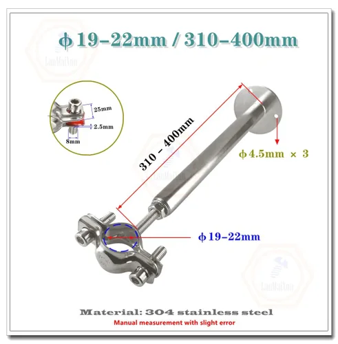 Miniatura 2 de 1 juego de soportes de tubo de montaje en pared de acero inoxidable 304, correas de tubo ajustables para tubo de 0.748-0.866 in, altura de soporte