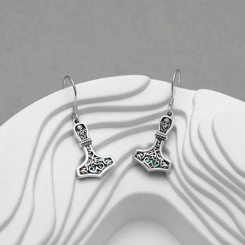 Miniatura 5 de Thor Hammer Collararetes de plata de ley Mjolnir árbol de la vida colgantearetes colgantes nórdicos vikingos joyas regalos para mujeres y hombres