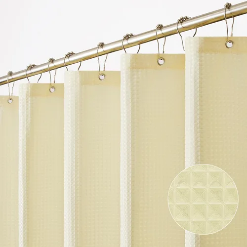 Miniatura 11 de Cortina de ducha de tela de gofre, cortina de ducha pequeña para caravana con ganchos, cortinas de ducha texturizadas resistentes para baño, lavable