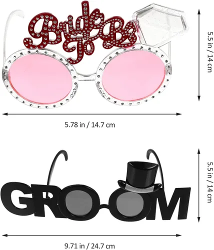 Miniatura 9 de NUOBESTY 2 lentes de sol para novia y novio, anteojos decorativos para fiesta de boda, accesorios ligeros para despedida de soltero y despedida