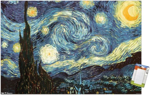 Miniatura 12 de Trends International Póster de pared The Starry Night de Vincent van Gogh, 14.725 x 22.375 pulgadas, versión enmarcada de madera de granero
