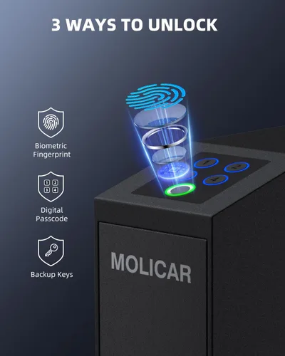 Miniatura 2 de Caja fuerte biométrica para pistola de mano con huellas dactilares, acceso rápido de 3 formas deslizante, caja fuerte para pistola, caja