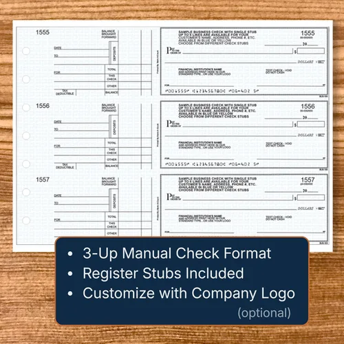 Miniatura 2 de Cheques comerciales manuales, seguridad azul, 3 a una página con trozo, 250