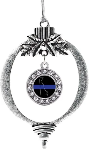 Miniatura 90 de Inspired Silver - Bonita bandera estadounidense - Adorno de Navidad plateado - Adorno de árbol de Navidad con dije circular con circonita cúbica