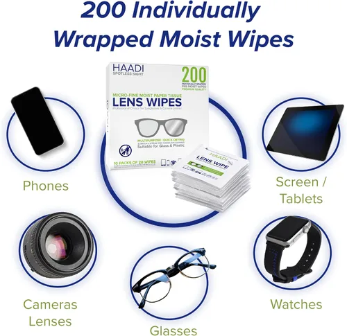 Miniatura 3 de Toallitas limpiadoras de lentes para anteojos, 200 unidades, envueltas individualmente, multiusos, prehumedecidas para lentes de anteojos, cámaras