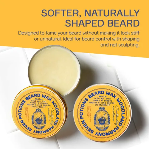 Miniatura 2 de SEVEN POTIONS Cera para barba de 1 oz. Cera natural para peinar la barba para una sujeción media. Da forma y nutre tu barba mientras se ve natural.