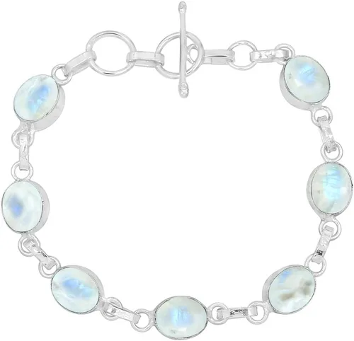Oval Shape Natural Gemstones Statement Bracelet for Women - 925 Silver Plated Handmade Birthstone Bohemian Vintage Style Women's Jewelry Gifts for