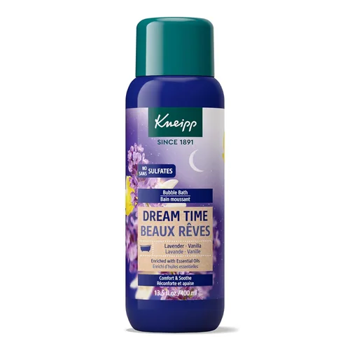 Kneipp Dream Time - Baño de burbujas de aromaterapia de lavanda y vainilla, bueno para relajarse antes de acostarse, vegano, sin sulfato, 13.5 onzas