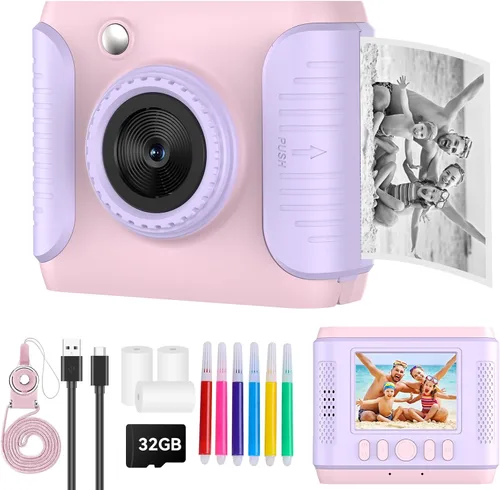 Miniatura 9 de Cámara de impresión instantánea para niños, regalos de cumpleaños de Navidad para niñas y niños, cámara digital de video HD 1080P para niños