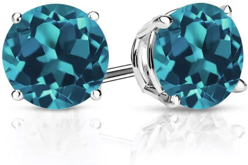 Miniatura 71 de Gem Stone King Aretes de plata de ley 925 con piedra natal redonda de 0.276 in para mujer