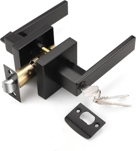 Miniatura 40 de KNOBWELL - Paquete de 10 manijas de puerta negras con cerradura y llave para puerta exterior delantera resistentes, 2.13 libras, para manejo