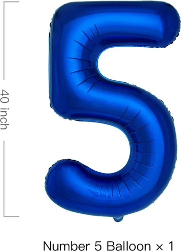 Miniatura 2 de Globos azul marino con el número 5 de 40 pulgadas, globos grandes de papel de aluminio de helio azul oscuro para fiesta de cumpleaños, decoraciones