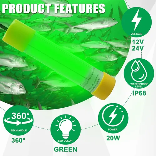 Miniatura 5 de Luz de pesca subacuática súper brillante de 16000 lúmenes, 20 W, 12 V, LED, sumergible, buscador de cebo de pesca nocturna, luz de caída profunda