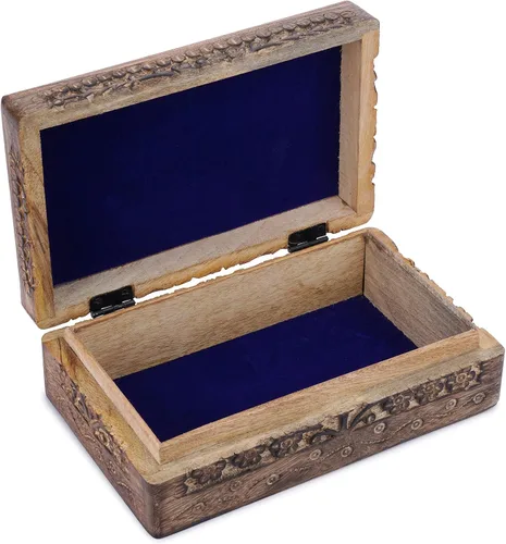 Miniatura 8 de Ajuny Caja de joyería de madera con tallas del árbol de la vida, estuche de viaje para bisutería, caja de almacenamiento hecha a mano, cofre