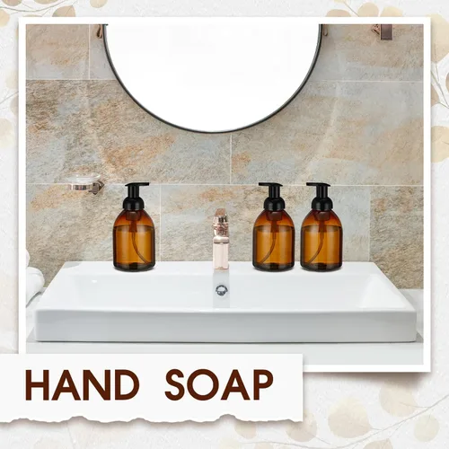 Miniatura 3 de Uiifan 16 piezas 17 oz dispensador de jabón espumoso ámbar recargable botella de bomba de espuma de plástico contenedor líquido para cocina baño