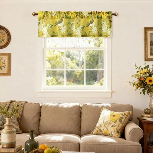 Miniatura 11 de VOGOL Cenefa de pájaro y bayas, decoración clásica de ventana de campo americano con estampado botánico, cortina de bolsillo para barra fácil