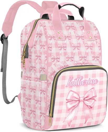 Miniatura 10 de Mochila de pañales personalizada con lazo con nombre, gran capacidad, multifuncional, bolsa de mamá, impermeable, elegante bolsa de lactancia Arco 05