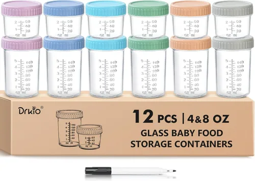 Miniatura 8 de DRKIO Paquete de 12 recipientes de vidrio para almacenamiento de alimentos para bebés, tarros de comida para bebés de 4 onzas con tapas, para 4 Oz