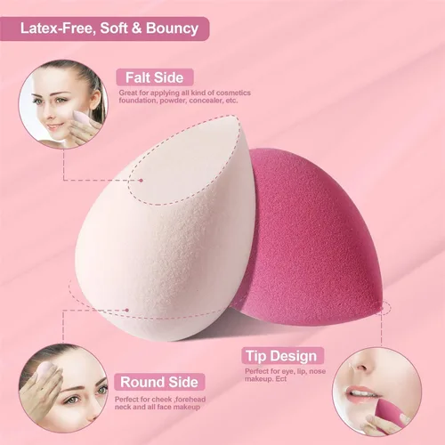 Miniatura 3 de DUAIU Juego de 4 esponjas de maquillaje, esponja de belleza, esponja de mezcla, impecable para líquidos, crema y polvo, esponjas de maquillaje Rosa
