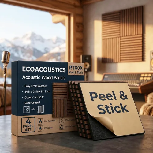 Miniatura 10 de Paquete de 4 paneles de madera acústica RT60X Pro, 24 x 24 pulgadas, paneles de reducción de ruido y absorción de sonido para estudio en casa, Mocha