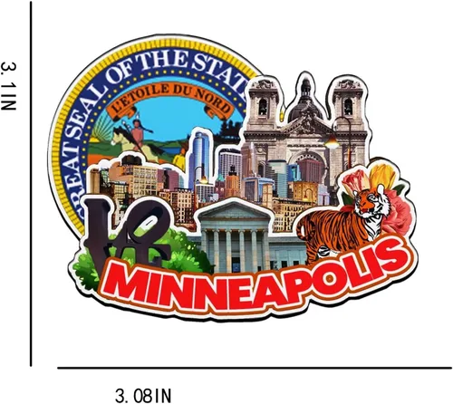 Miniatura 3 de Imán de Minneapolis Minnesota USA para nevera de madera 3D, monumentos de viaje, coleccionables, recuerdos, decoración hecha a mano -2771