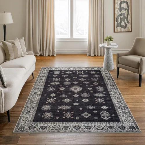 Miniatura 43 de Bloom Rugs - Alfombra lavable, antideslizante, de 1,83 x 2,74 m, color beige/blanco claro con borde tradicional, para sala de estar, dormitorio