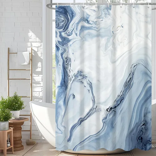 Miniatura 89 de Cortina de ducha abstracta de mármol negro gris y dorado con grietas, cortina de baño moderna ombre impresa, cortina impermeable y lavable de tela