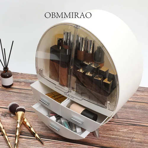 Miniatura 4 de Elegante caja organizadora de maquillaje a prueba de polvo, organizador de cosméticos mediano impermeable con cajones para cuidado de la piel