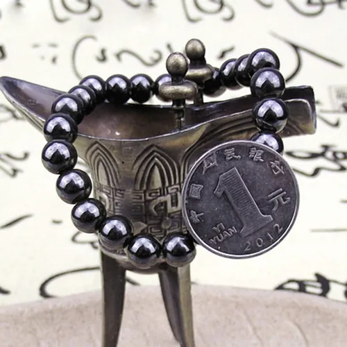 Miniatura 5 de Pulseras de cuentas para mujer Pulsera de piedra magnética redonda negra de moda unisex para el cuidado de la salud